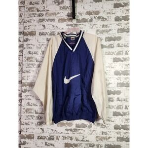VTG 90s Nike Big Center Swoosh Windbreaker Pullover Jacket Blue Mens XL Baggy